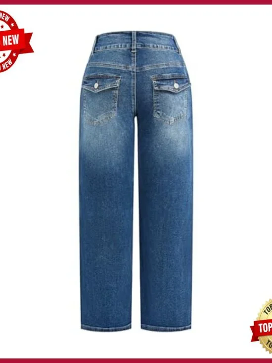 Wide Leg Stretch Denim Jeans Low Rise Straight Fit Flare Pants - Picture 4 of 7